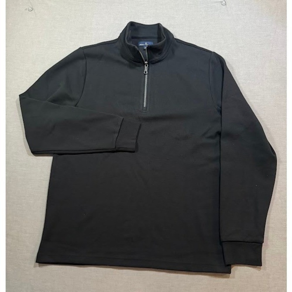 Brooks Brothers Black Quarter Zip Sweatshirt Men's Medium‎ Polyester Cotton NWOT